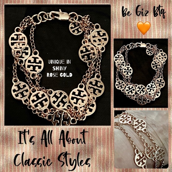 🆕 Tory Burch Authentic Rose Gold Signature Logo 3 Strand Logo Bracelet - Picture 1 of 14